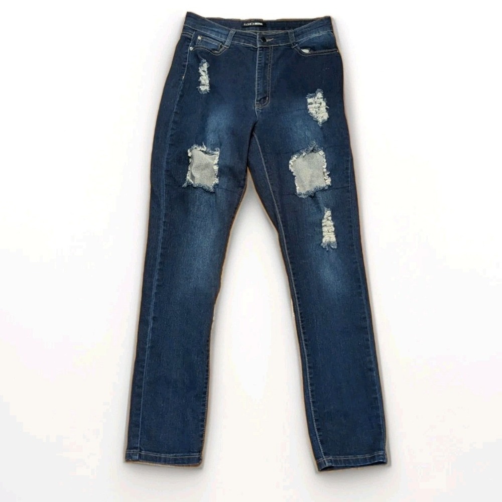 Y2K Distressed Dark Wash High Rise Jeans‎ Ripped Grunge Fashion Nova 11 Festival